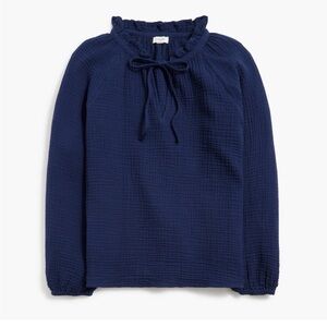J. Crew Elegant Navy Blouse with Ruffle Neck